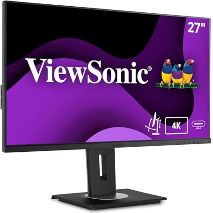 ViewSonic VG2756-4K 68,6 cm (27 Zoll) Büro Monitor (4K UHD, IPS-Panel, HDMI, DP, RJ45 Ethernet, USB C, Höhenverstellbar, Lautsprecher, Eye-Care, 4 Jahre Austauschservice) Schwarz – Bild 1
