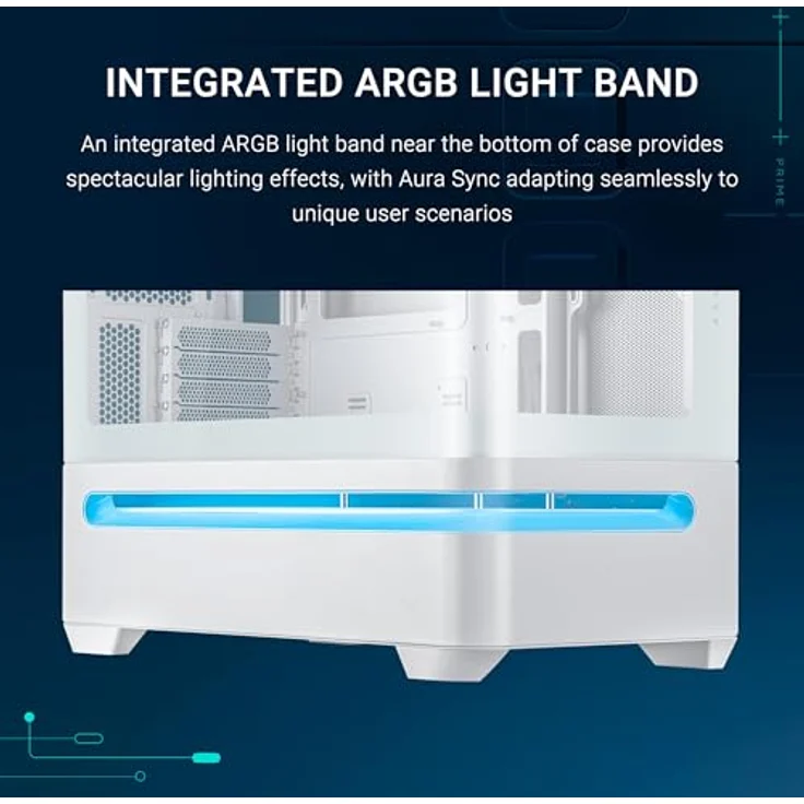 ASUS Prime AP202 ARGB (weiß), mATX PC-Gehäuse mit gehärtetem gebogenem Glas, unterstützt Grafikkarten bis 420 mm, 360 mm lange Heizkörper, 3 vorinstallierte ARGB-Lüfter – Bild 4