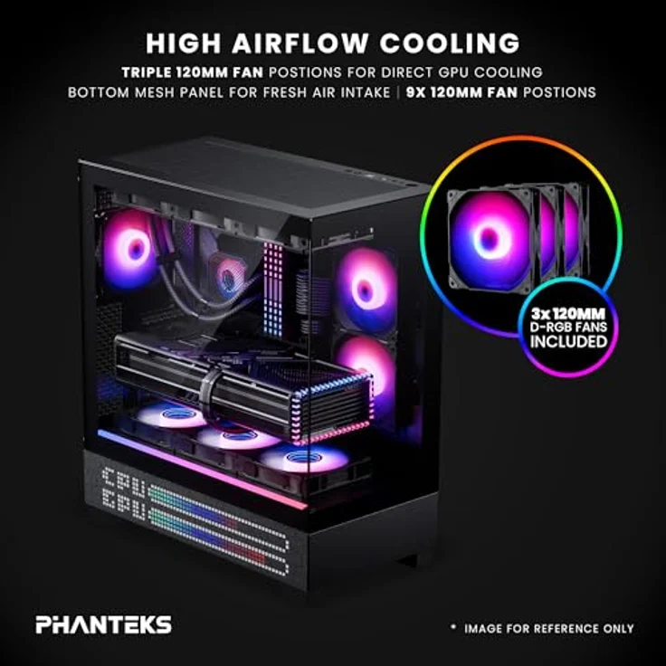 Phanteks XT View Matrix RGB, Midi Tower Gehäuse mit gehärtetem Glas, E-ATX Unterstützung, Schwarz – Bild 4
