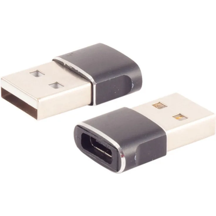 Shiverpeaks USB A Stecker auf USB C Buchse, 2.0 Adapter, slim, Metallausführung, schwarz