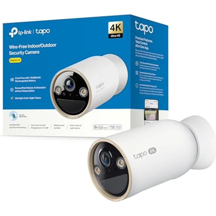 Tapo C460 4K 8MP Überwachungskamera Außen, Akku, Starlight-Farb-Nachtsicht, Dual-Band WLAN, IP66 wetterfest, 10000-mAh-Akku, KI-Erkennung, magnetischer Fuß – Bild 1