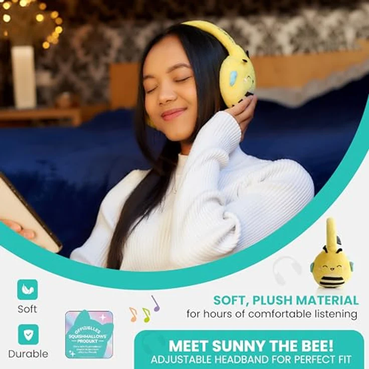 Emoji Squishmallows Kopfhörer SUNNY, kabellose Stereo-Kopfhörer mit Mikrofon, Bluetooth 5.0, verstellbarer Kopfbügel, bis zu 8 Stunden Akkulaufzeit – Bild 5