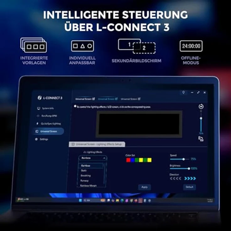 Lian Li 8.8 Universalbildschirm, 8,8 Zoll IPS-LCD-Display mit 1920 x 480 Auflösung und ARGB-Beleuchtung, weiß – Bild 5
