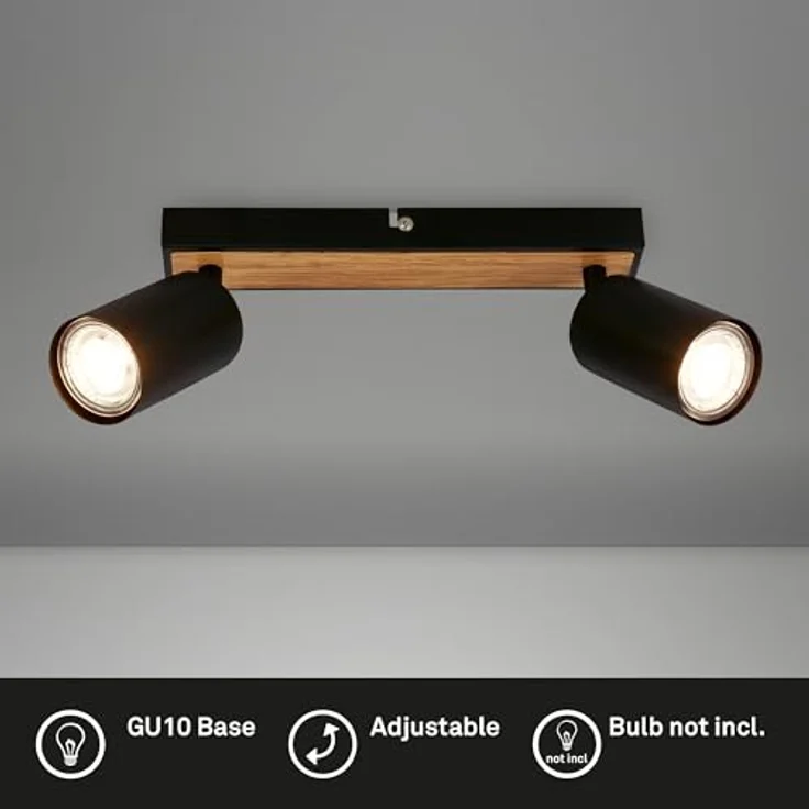 BRILONER Deckenlampe schwenkbar, GU10 Fassung, max. 9 W, 25,5cm, Schwarz-Holz – Bild 2