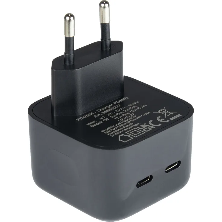 Inter-Tech PD-2036, 2x USB-C Ladegerät mit Power Delivery 36W, ohne Kabel