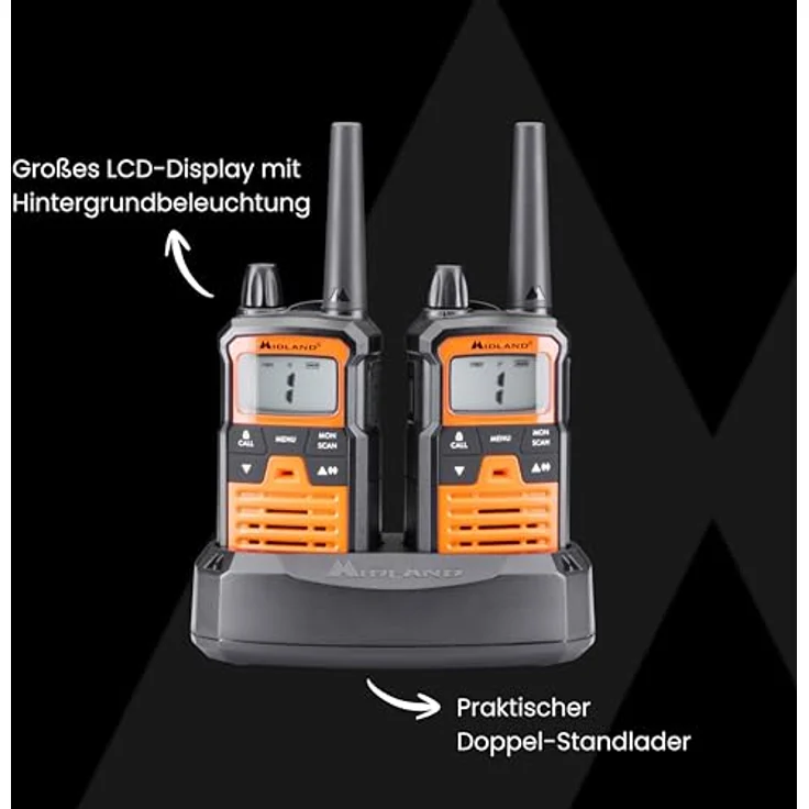 Midland XT70 Pro Kofferset, PMR+LPD Handfunkgerät mit 16 PMR446 und 69 LPD Kanälen, orange – Bild 8