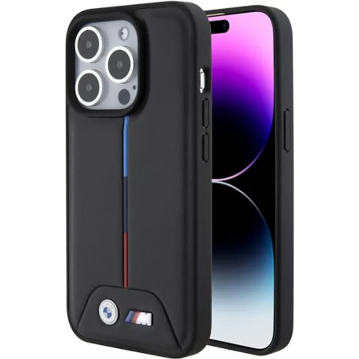 BMW Quilted Tricolor iPhone 15 Pro Case, elegante Handyhülle in Schwarz mit sportlichem Design – Bild 1