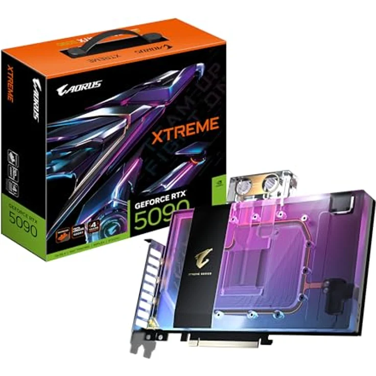 Gigabyte AORUS GeForce RTX 5090 Xtreme WATERFORCE WB 32G Grafikkarte - 32 GB GDDR7, 512 Bit, PCI-E 5.0, 2655 MHz Boost-Takt, 3 x DP 2.1a, 1 x HDMI 2.1b, NVIDIA DLSS 4, schwarze Dual-Slot Architektur – Bild 1