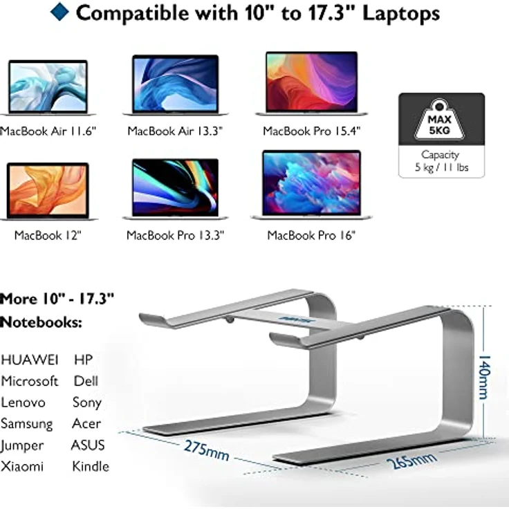 BONTEC Ergonomischer Laptop Ständer, für Laptops 10-17,3 Zoll, Silber, optimiert Haltung und Komfort, platzsparend, mit Wärmeableitung – Bild 3