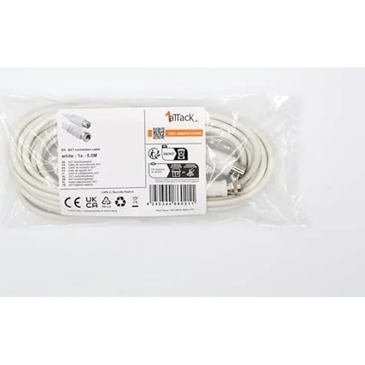 1aTTack Koaxial/SAT Anschluss-Kabel (F-Stecker auf Koaxialkupplung, 5m) weiß – Bild 2