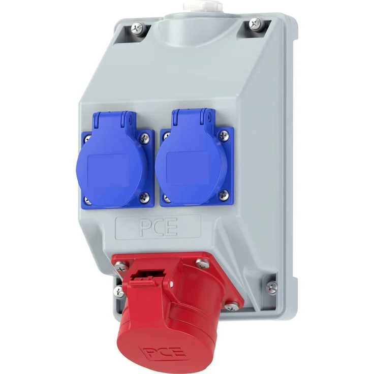 PC Electric 16081542 Steckdosen-Verteiler, 3-fach, Grau, Blau, Rot