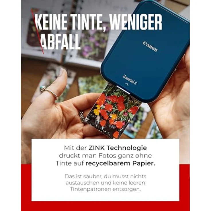 Canon Zoemini 2 Mini Fotodrucker mobil tragbar unterwegs Hosentasche Printing KIT (Fotodruck 5x7,6 cm, Smartphone + Tablet, eingebauter Akku) Marineblau [+ 20er Zink Druck-Set + 10er Circle Sticker] – Bild 6