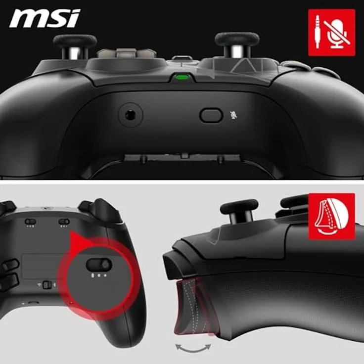 MSI Force Pro W, Gaming Controller für Xbox Series S, Android, Xbox One S, PC, Xbox One X, Xbox Series X, kabellos und kabelgebunden, mit integriertem Lithium-Akku, ergonomischem Design, programmierbaren Tasten, schwarz – Bild 5