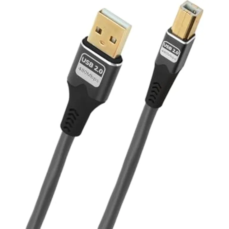 OEHLBACH USB Pulse AB, USB Typ A auf Typ B Kabel, 480 Mbps Datenrate, OFC Innenleiter, 2-fach Schirmung, anthrazit – 5 m