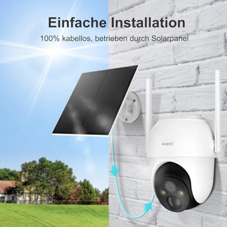 Arenti Arenti GO2T+SP2-EU WLAN Überwachungskamera 3MP mit Solarpanel, 360° Schwenken/Neigen, Nachtsicht in Farbe – Bild 2