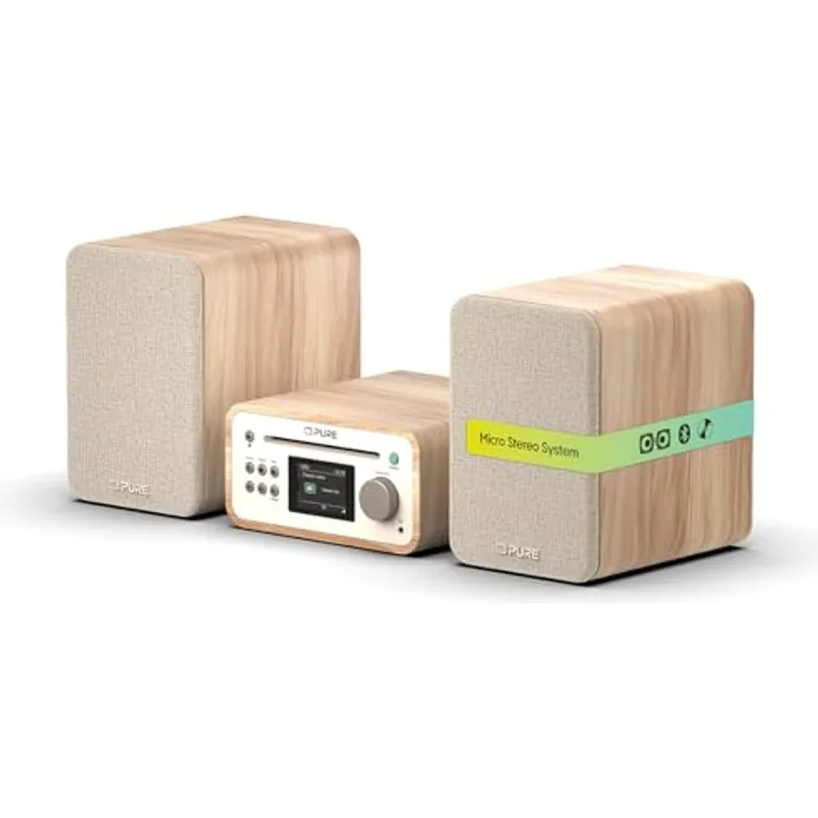 PURE Classic Stereo Mini, Kompaktanlage in Baumwolle Weiß mit DAB+/FM-Radio, CD-Player, Bluetooth 5.3 und 40 Watt Lautsprechern