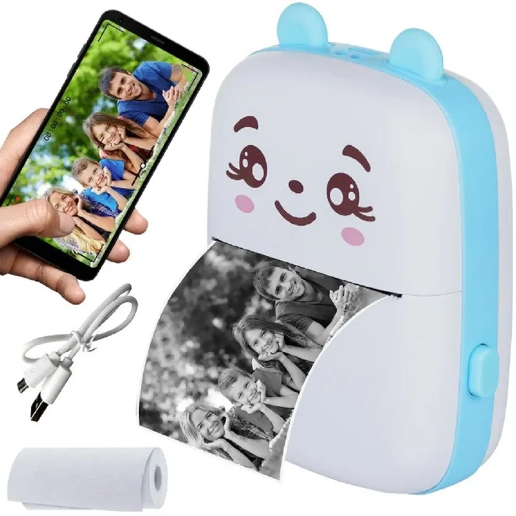 Wisam Mini Bluetooth Taschendrucker für iOS Android Blau Etikettendrucker, Thermodruck, 200 dpi Auflösung