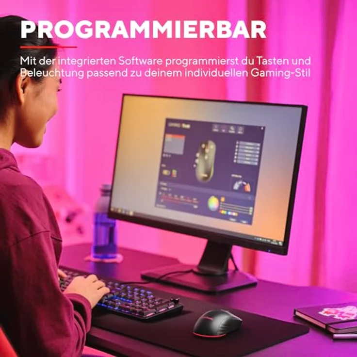 Trust Gaming GXT 926 Redex II Gaming Maus Kabellos 2.4GHz 65 Stunden Akkulaufzeit, Kailh-Schalter, 10000 DPI, 6 Programmierbare Tasten, Wiederaufladbare Gaming-Maus Laptop Computer – Schwarz – Bild 6