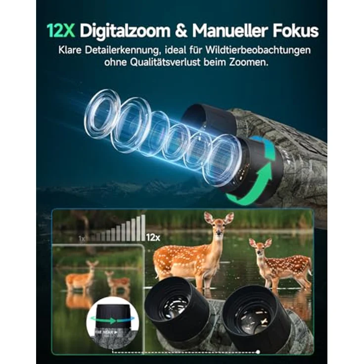 Rollei NightVision 400, 4K Nachtsichtgerät mit 40MP Kamera, 12X Digitalzoom, 400m Reichweite, integrierte Taschenlampe, 5000mAh Akku und 32GB SD-Karte – Bild 3