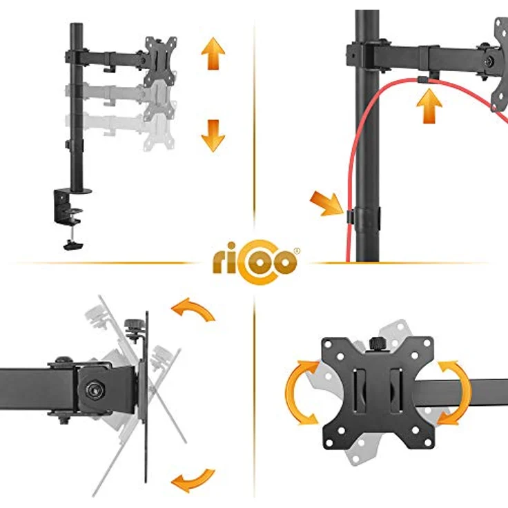 RICOO Monitor Halterung Tisch, VESA Tischhalterung für 13-32 Zoll, Monitorhalterung 1 Monitor Arm TS2611, Bildschirmhalterung Neigbar Schwenkbar Monitorarm Bildschirm Halterung Halter Monitorhalter – Bild 3