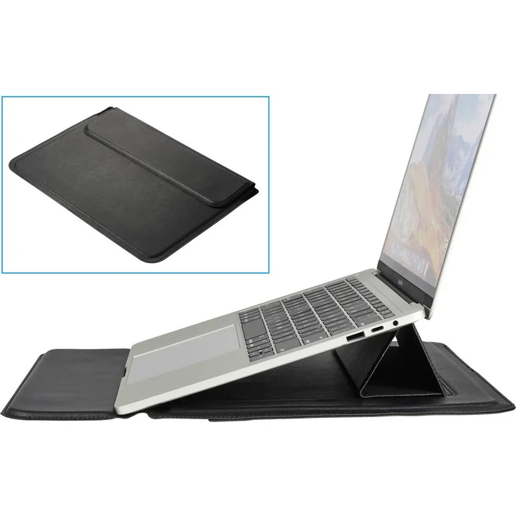 Renkforce Notebook Hülle mit integriertem Laptop-Stand, passend für 34,5 cm (13,6 Zoll), Schwarz