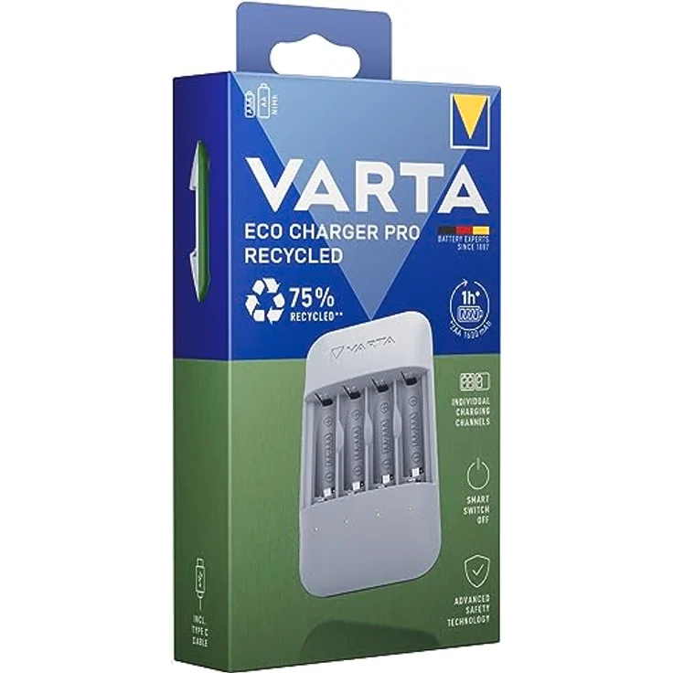 Varta Charger Pro Akku Ladegerät für AA/AAA Batterien, 75% recyceltes Gehäuse, unbestückt – Bild 2