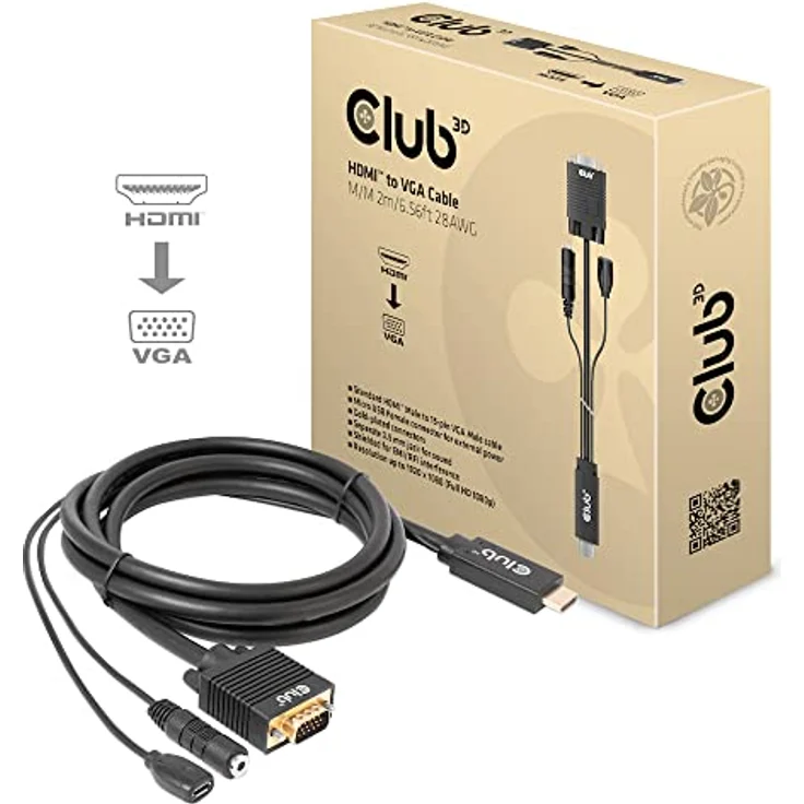 Club3D CAC-1712 HDMI™ auf VGA Kabel St./St. 2m 28AWG, Goldbeschichtete Konnektoren, Full HD 1080p, schwarz – Bild 2