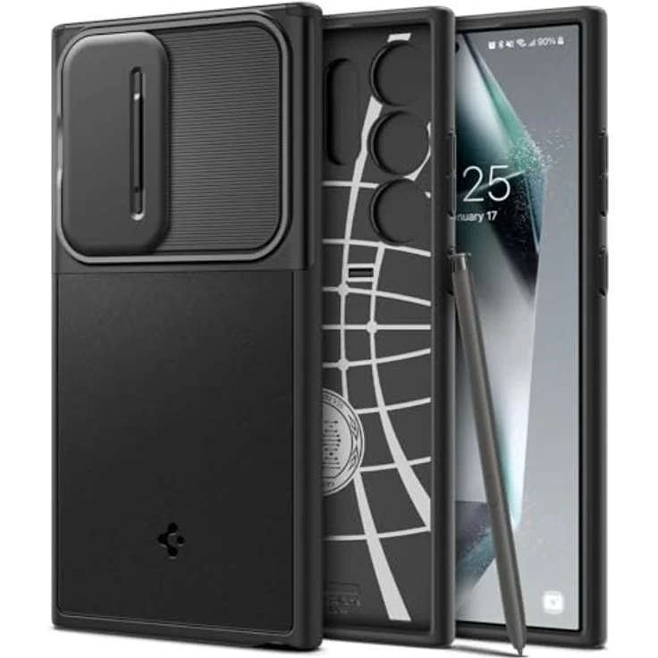 Spigen Optik Armor Hülle Kompatibel mit Samsung Galaxy S24 Ultra -Schwarz, Doppelschichtige Schutzhülle mit Snap Lens Protection Technologie – Bild 1