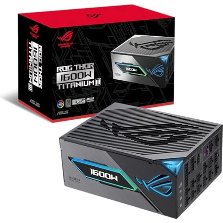 ASUS ROG Thor 1600W Titanium III Gaming Netzteil, GaN-MOSFET, Aura Sync RGB, PCIe 5.0 Ready, magnetisches OLED Display, 80+ Titanium & Cybenetics Lambda A+ Zertifizierung – Bild 1