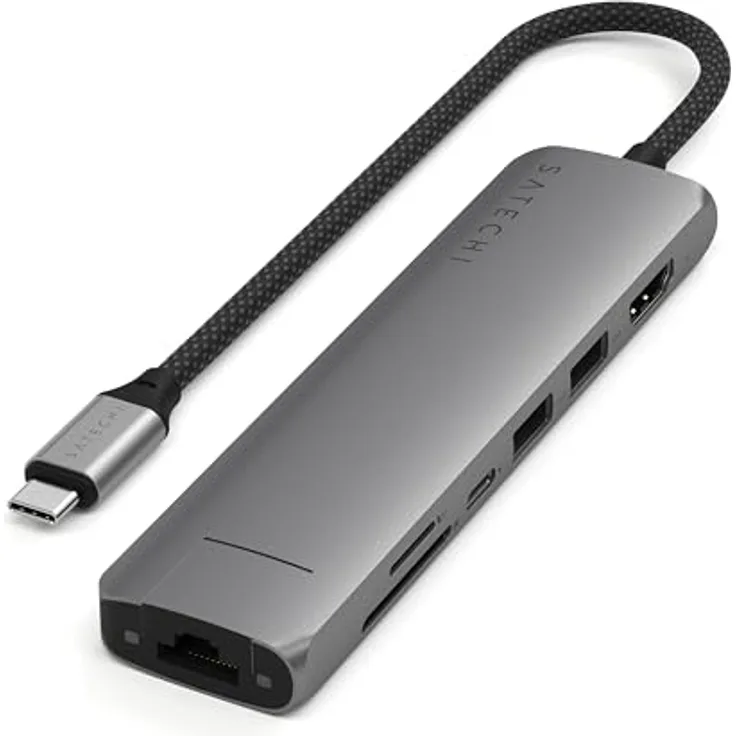SATECHI 7 in 1 USB C Hub Multiport Adapter mit 4K HDMI, 100W PD Ladung, 2X USB-A Datenanschlüsse, Micro/SD Kartenleser - Space Gray