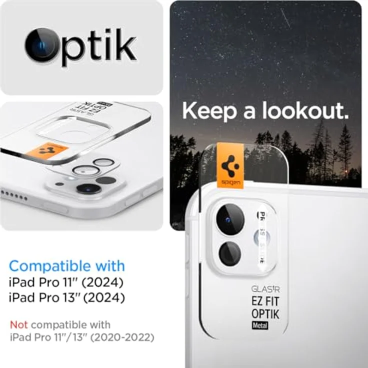 Spigen Glas.tR EZ Fit Optik Metal Kameraschutz kompatibel mit iPad Pro 13/11 Zoll M4 (2024), Silber, Volle Abdeckung, 9H Härte Folie – Bild 2