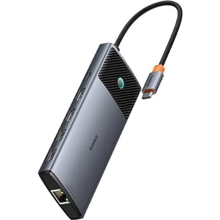 Baseus Metal Gleam Series II 10-in-1 Dock Grey, 2X HDMI, USB-C, 3xUSB-A RJ45 SD/TF, PD - USB-Hub – Bild 3