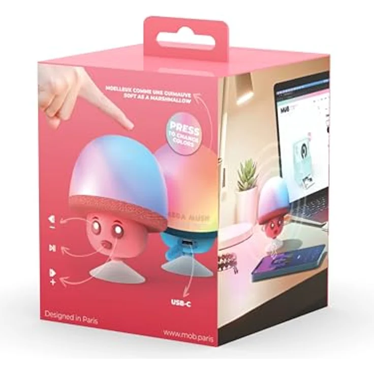 Mobility on Board Mega Mush Pilz Speaker, Bluetooth Lautsprecher mit 3 W Leistung, rot, Stereofunktion, 3 Stunden Leuchtdauer – Bild 5