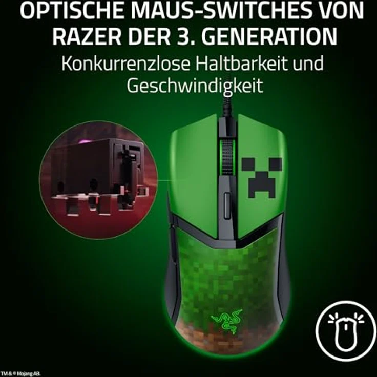 Razer Cobra Minecraft Edition - Leichte kabelgebundene Gaming-Maus - 8500 DPI Sensor (58g, optische Mausschalter 3th Gen, Chroma-Beleuchtung mit Gradient Underglow, Speedflex-Kabel) – Bild 4