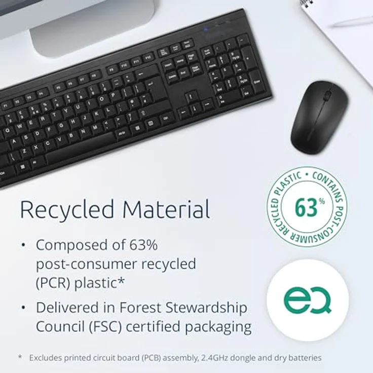 Kensington KM150 EQ Kabelloses Desktop-Set, Quiet-Click-Maus, 63% recyceltes Material, Schwarz – Bild 2