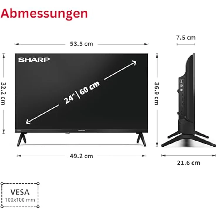 Sharp 24HE2745E, 24 Zoll Smart TV powered by TiVo, HDR Fernseher mit HD Auflösung und Triple-Tuner, LED TV – Bild 3