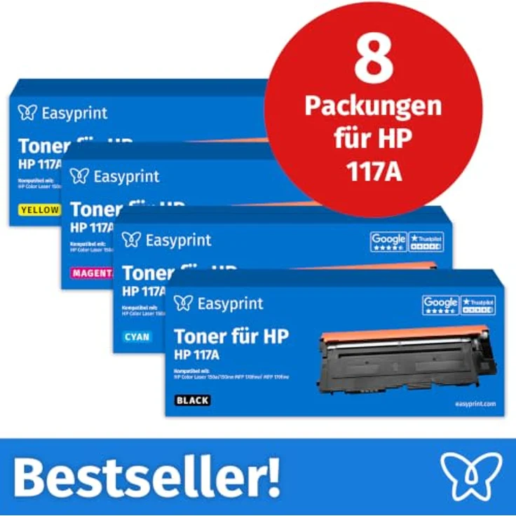 easyprint Toner für HP 117A Multipack (BK/C/M/Y), 8 Stück, Kompatibel mit HP ColorLaser 150, MFP-178, MFP-179 – Bild 2