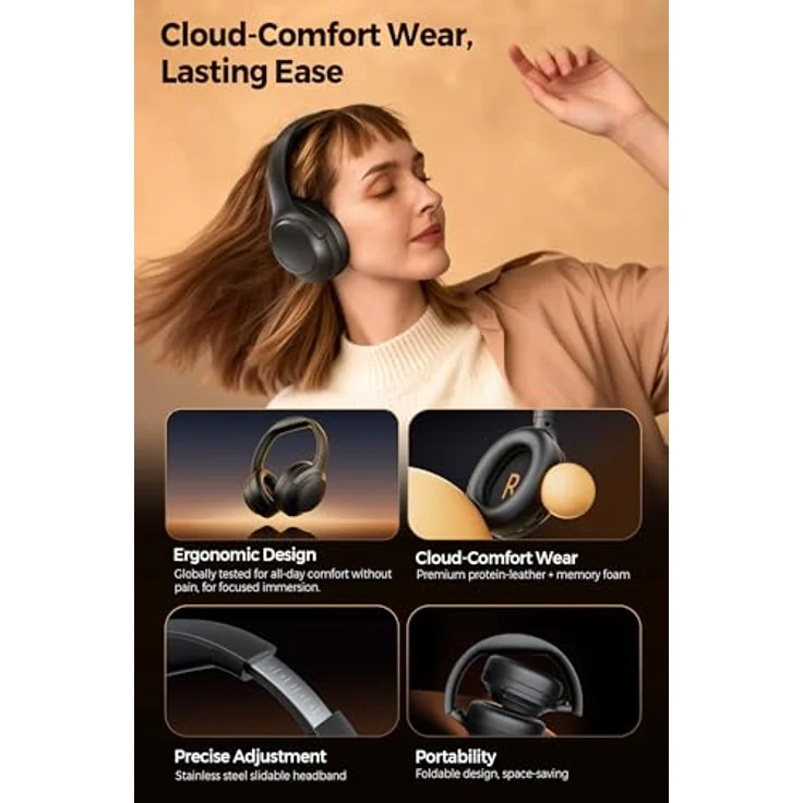 SoundPEATS Cove Pro, Over Ear Kopfhörer mit Hybrid Aktiver Geräuschunterdrückung bis 56 dB, LDAC Hi-Res Audio, 95 Std Akkulaufzeit, 7 Mikrofone für klare Anrufe, Faltbar, Bluetooth 6.0 – Bild 5