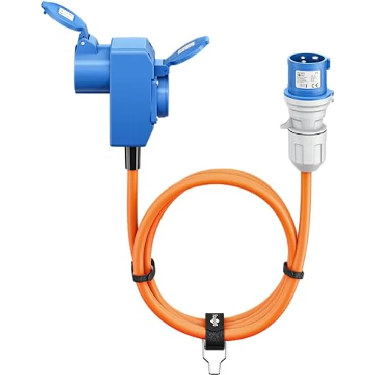 Goobay Camping Adapterleitung 1,5 m orange, CEE-Verlängerungskabel, öl- und UV-beständig, 3-fach Anschlussbuchse, IP44 Schutzart