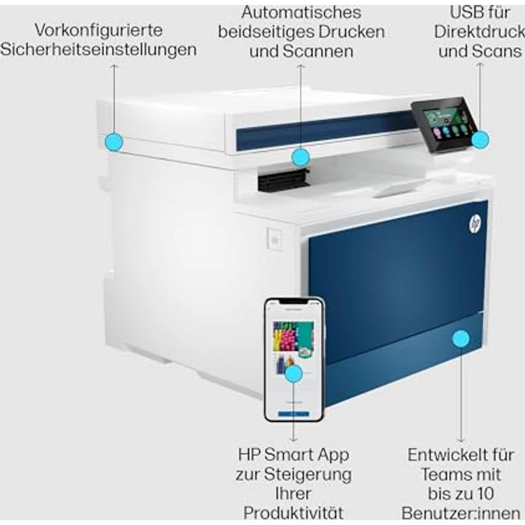 HP Color LaserJet Pro MFP 4302fdn Multifunktions-Laserdrucker, Drucker, Kopierer, Scanner, Fax, Duplex-Druck, WLAN, LAN, Ethernet, Airprint, für bis zu 10 Benutzer, Instant Ink für Toner verfügbar – Bild 5