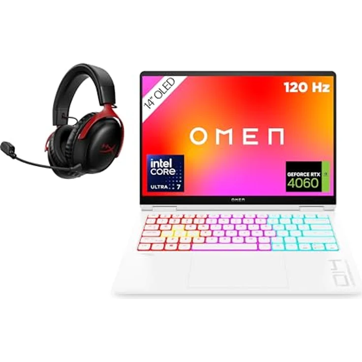 HP OMEN Transcend Gaming Laptop, 14" 2,8K OLED Display 120Hz, Intel Core Ultra 7 155H, 16 GB DDR5 RAM, 1 TB SSD, NVIDIA GeForce RTX 4060 (8GB), QWERTZ, Windows 11, Weiß – Bild 1