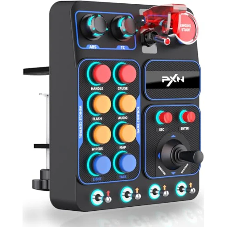 PXN CB1 Button Box, PC Seitenkonsole mit 19 Tasten & Schaltern, RGB-Beleuchtung, kompatibel für Sim-Racing, Truck- und Flugsimulatoren – Bild 1