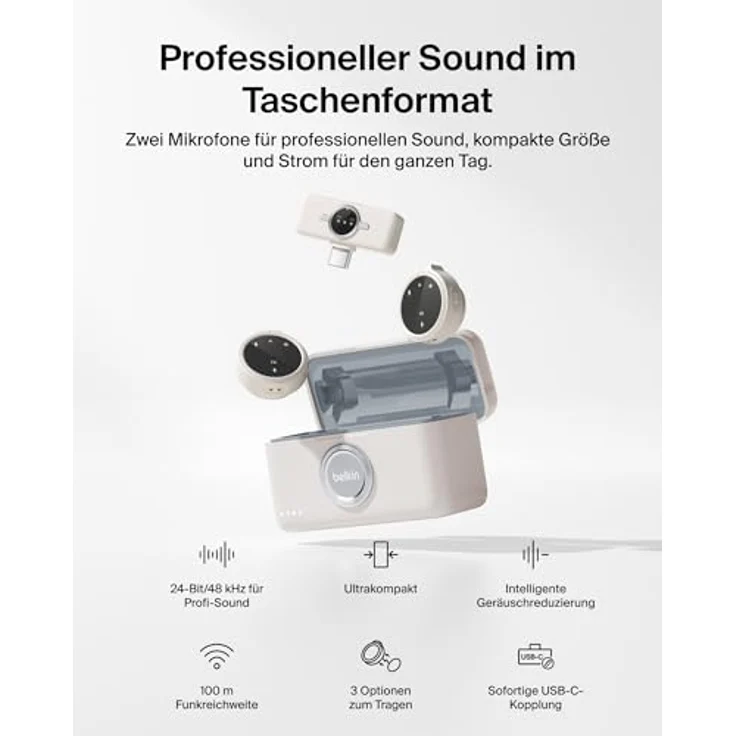 Belkin Stage Creator Kit, Vlogging-Kit mit Stativ, magnetischer Handyhalterung, 2 kabellosen Mikrofonen für iPhone und Android, ideal für TikTok, YouTube und Instagram – Bild 4