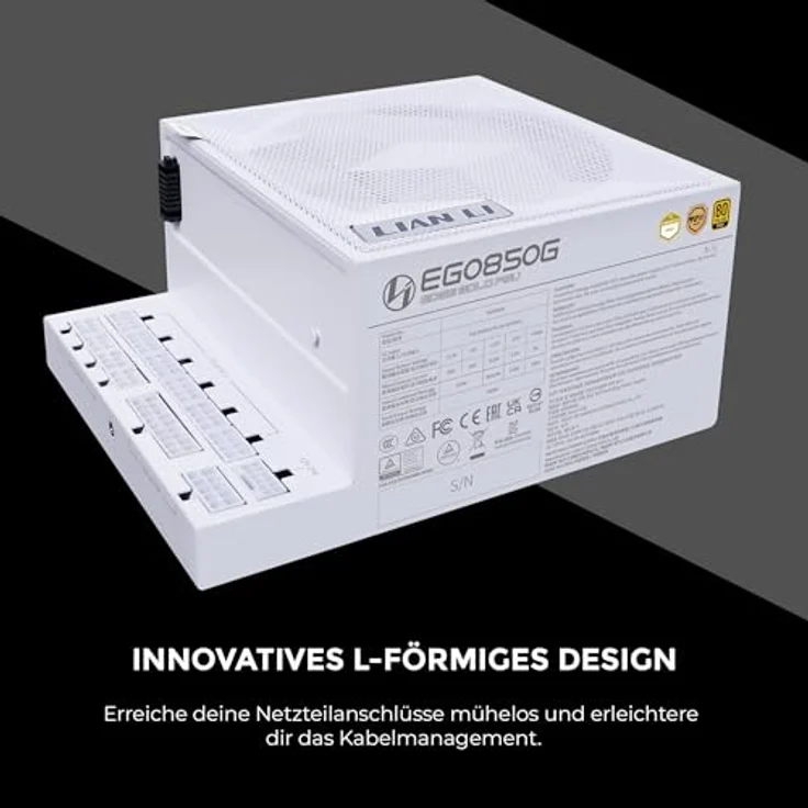 Lian Li Edge Gold 850 PC Netzteil Weiß, 850 Watt ATX Netzteil, 80 Plus Gold, modular, leiser Lüfter, PCIe 5.1, ATX 3.1 PSU – Bild 2