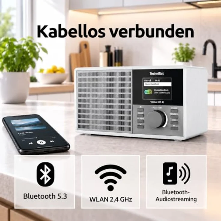 TechniSat Digitalradio Viola 305 Ir, DAB+, UKW, Internetradio, Bluetooth, dimmbares TFT-Farbdisplay, Wecker, silber – Bild 3