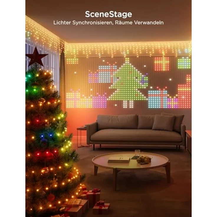 Govee Curtain Lights x The Wild Robot, Smart LED Vorhang mit DIY GIF, 520 RGBIC Color Chaning LED Lichterkette, IP65 Max Wasserfest, Kompatibel mit Alexa, Party Deko (1,5×2m) – Bild 3