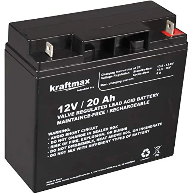 kraftmax Industrial Pro Bleiakku [ 12V / 20Ah ] AGM Hochleistungs- Blei Akku der Neusten Generation, Industriequalität, Bolzen Anschluss, inkl. Schrauben – Bild 2