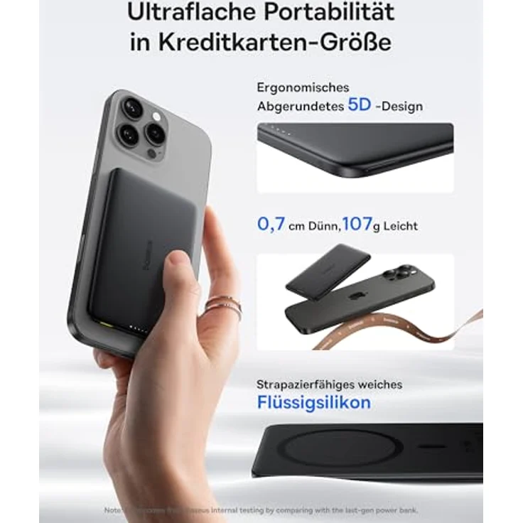 Baseus Magsafe Power Bank Ultra Slim, Magnetische 5000mAh Powerbank für iPhone 16/15/14, Mini Wireless mit USB-C PD 20W und LED-Display, Schwarz – Bild 2