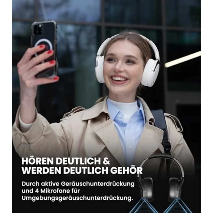 Edifier WH950NB Hybrid Active Noise Cancelling Kopfhörer -LDAC Codec mit Hi-Res Audio und Custom EQ über App nach 55H Playtime mit Faltbarer drahtloser Over-Ear Bluetooth V5.3 Kopfhörer - Weiß – Bild 4
