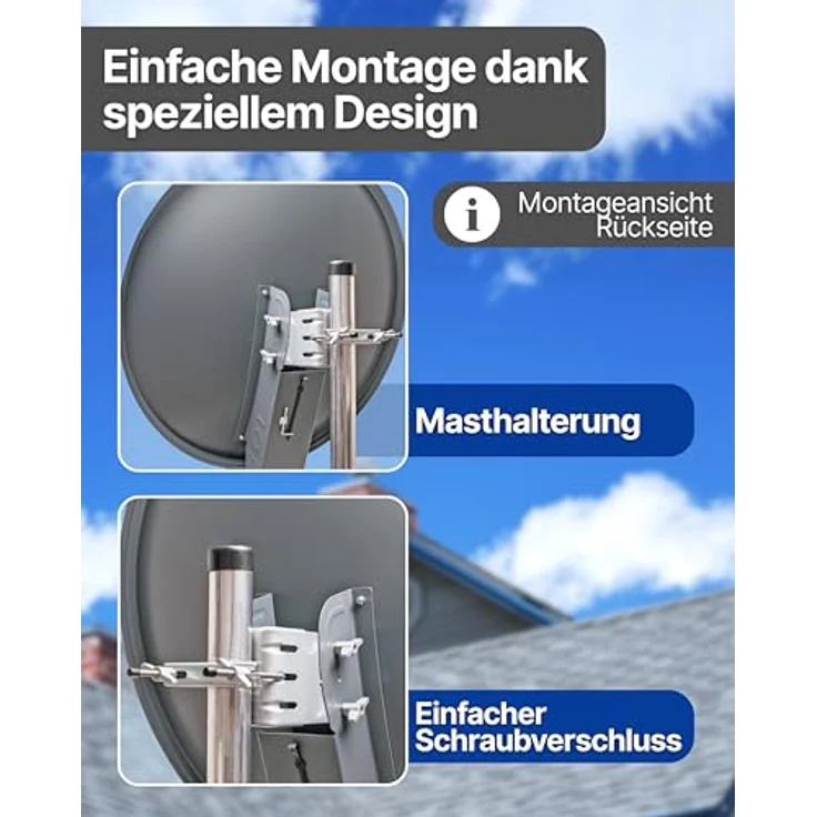 Schwaiger Satellitenanlage Set, Anthrazit Aluminium 75 cm, Quad LNB und Wetterbeständigkeit für optimalen Empfang – Bild 4
